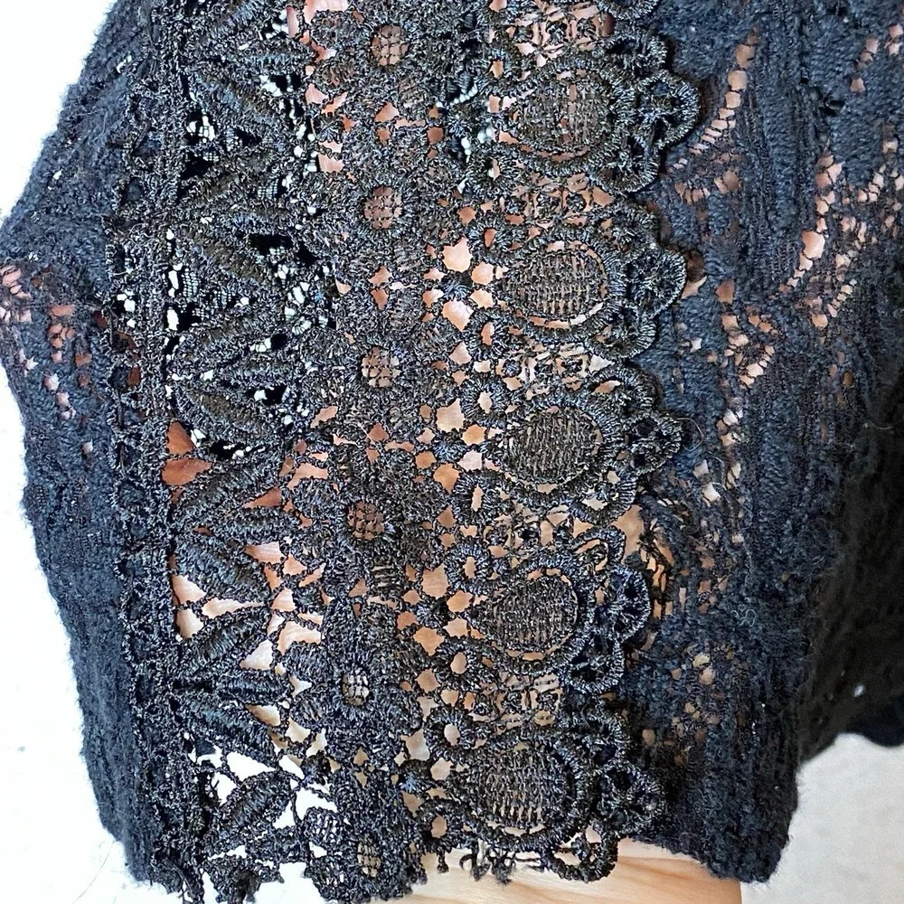 Lace Embroidered Rose Top Womens S Black Whimsigoth Sheer Oversized Elegant Goth - Picture 6 of 9